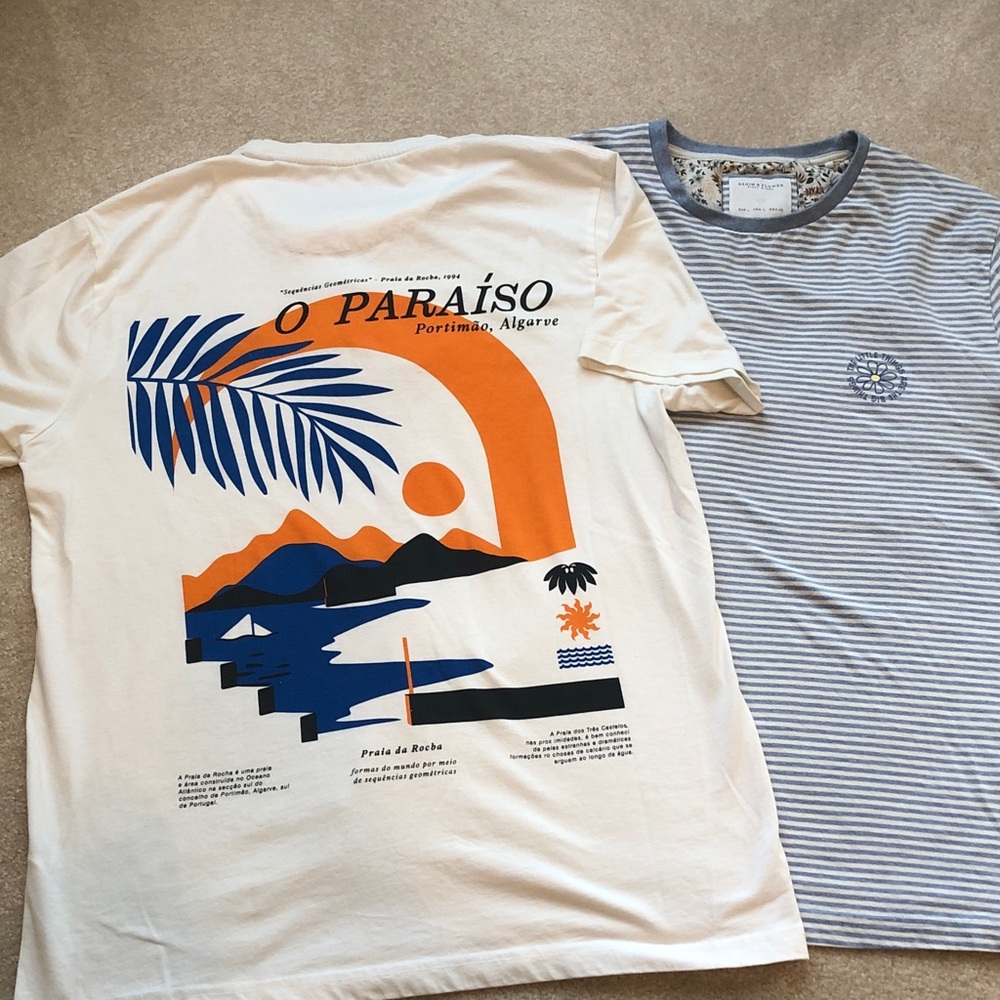 2 Men’s Denim and flower T-shirts